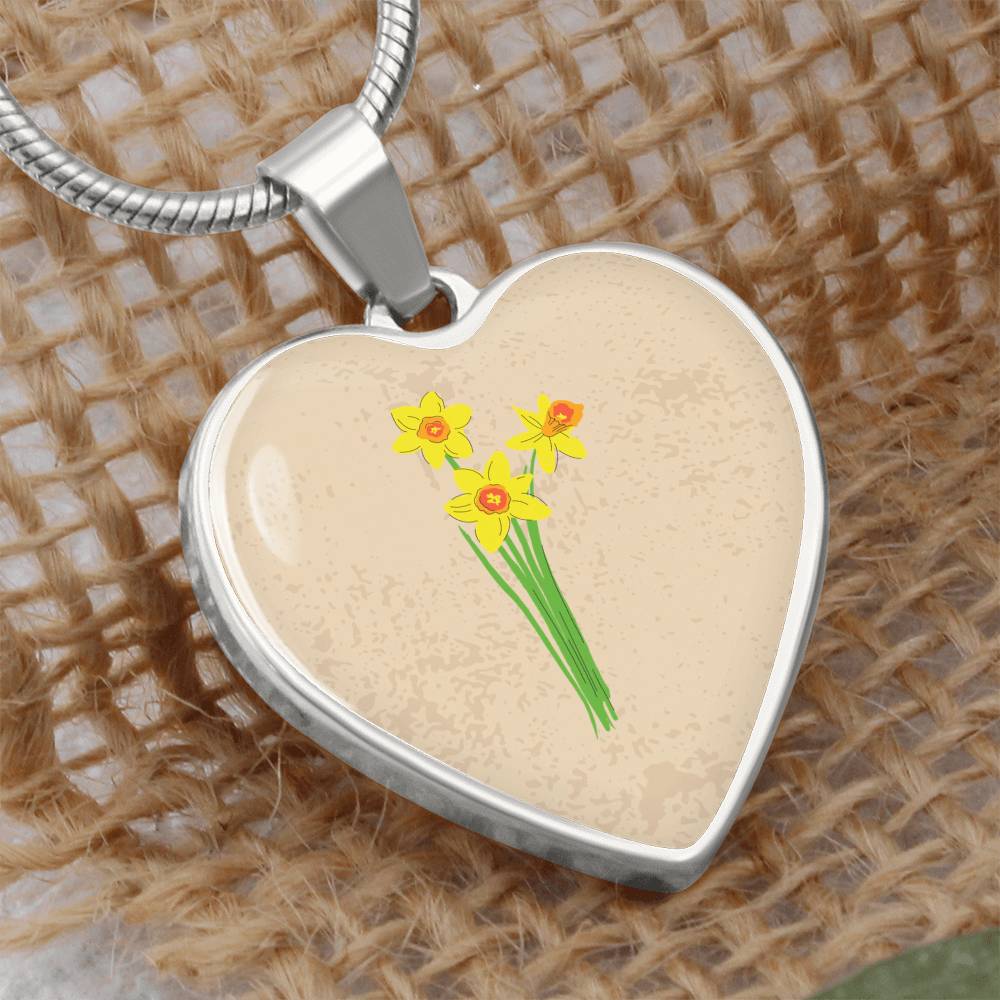 Daffodil March Birth Flower Heart Luxury Necklace