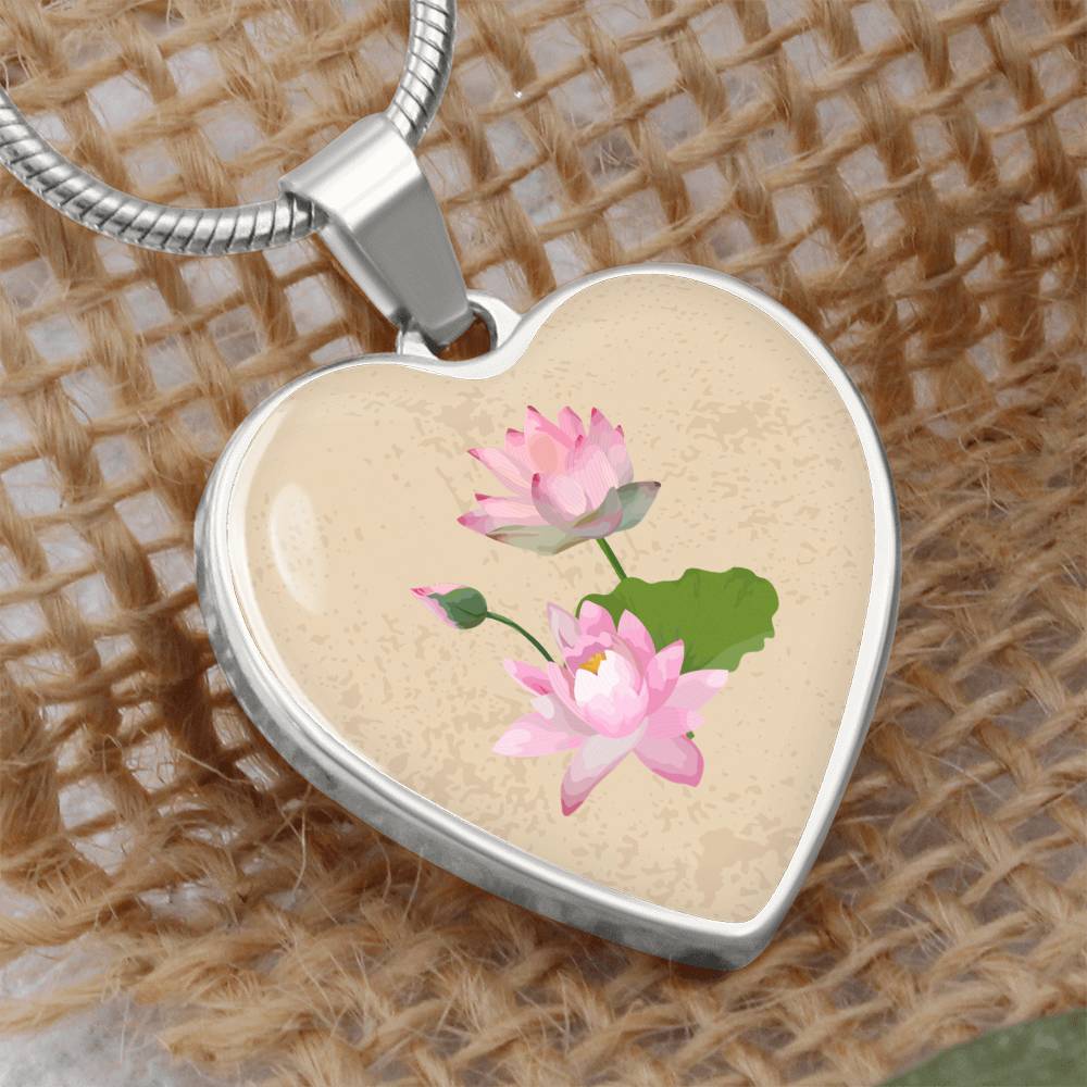 Water Lily July Birth Flower Heart Luxury Necklace