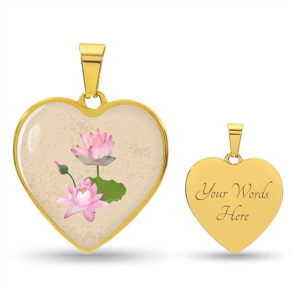 Water Lily July Birth Flower Heart Luxury Necklace