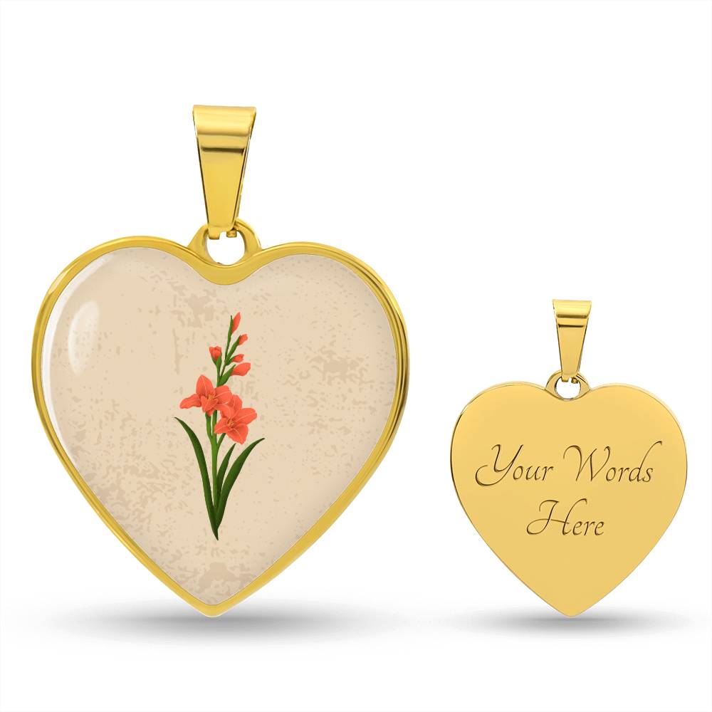 Gladiolus August Birth Flower Heart Luxury Necklace