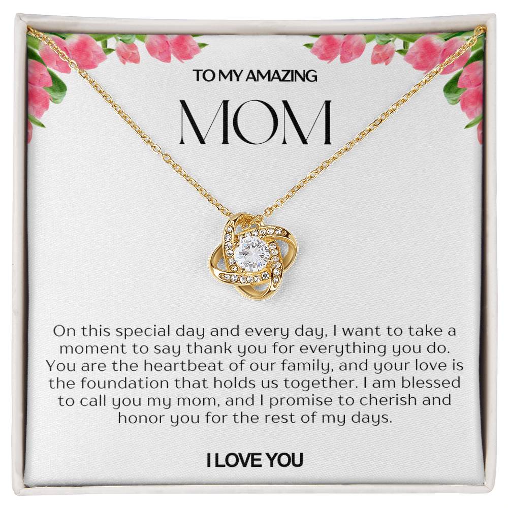 To My Amazing Mom Love Knot Necklace