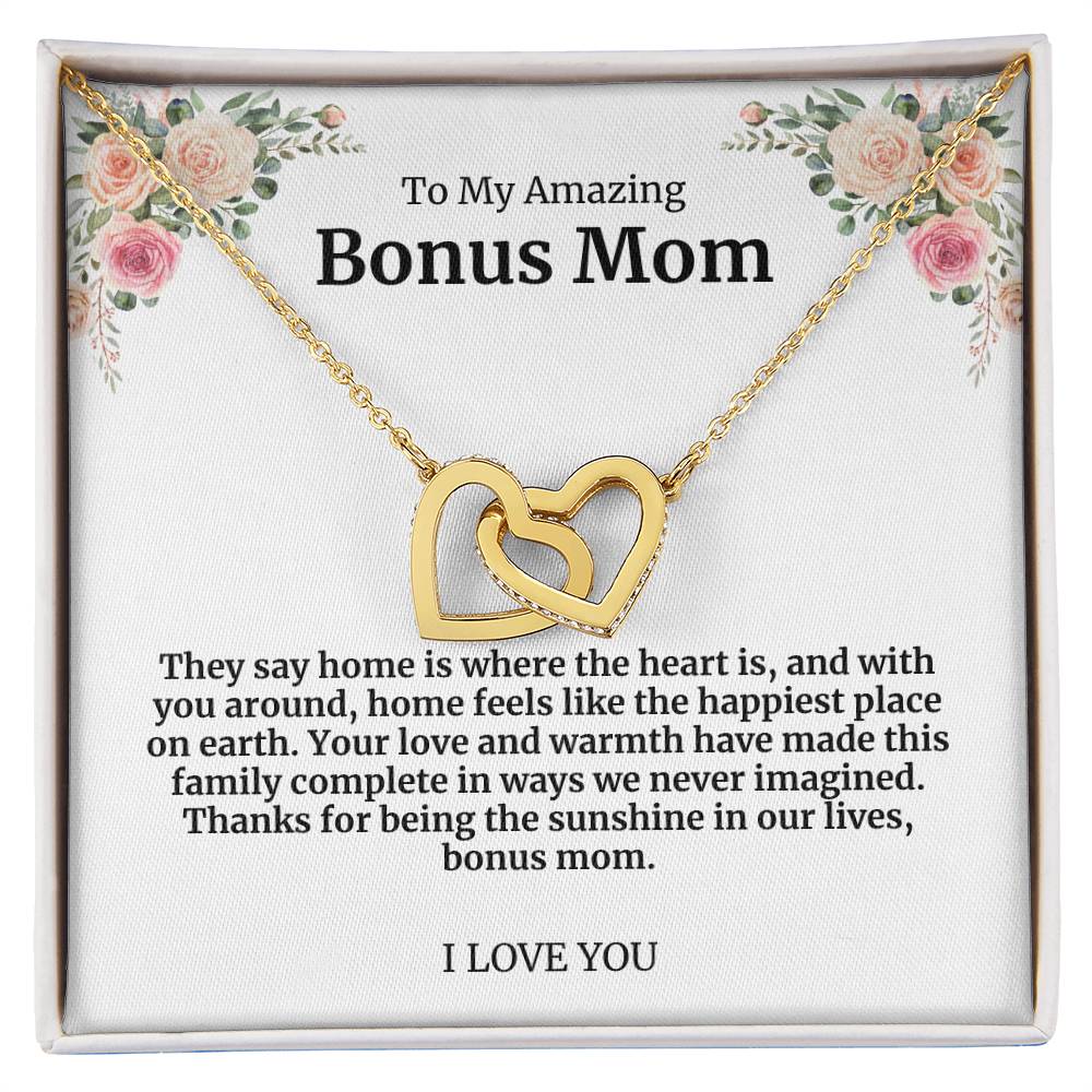 To My Amazing Bonus Mom Double Hearts Necklace