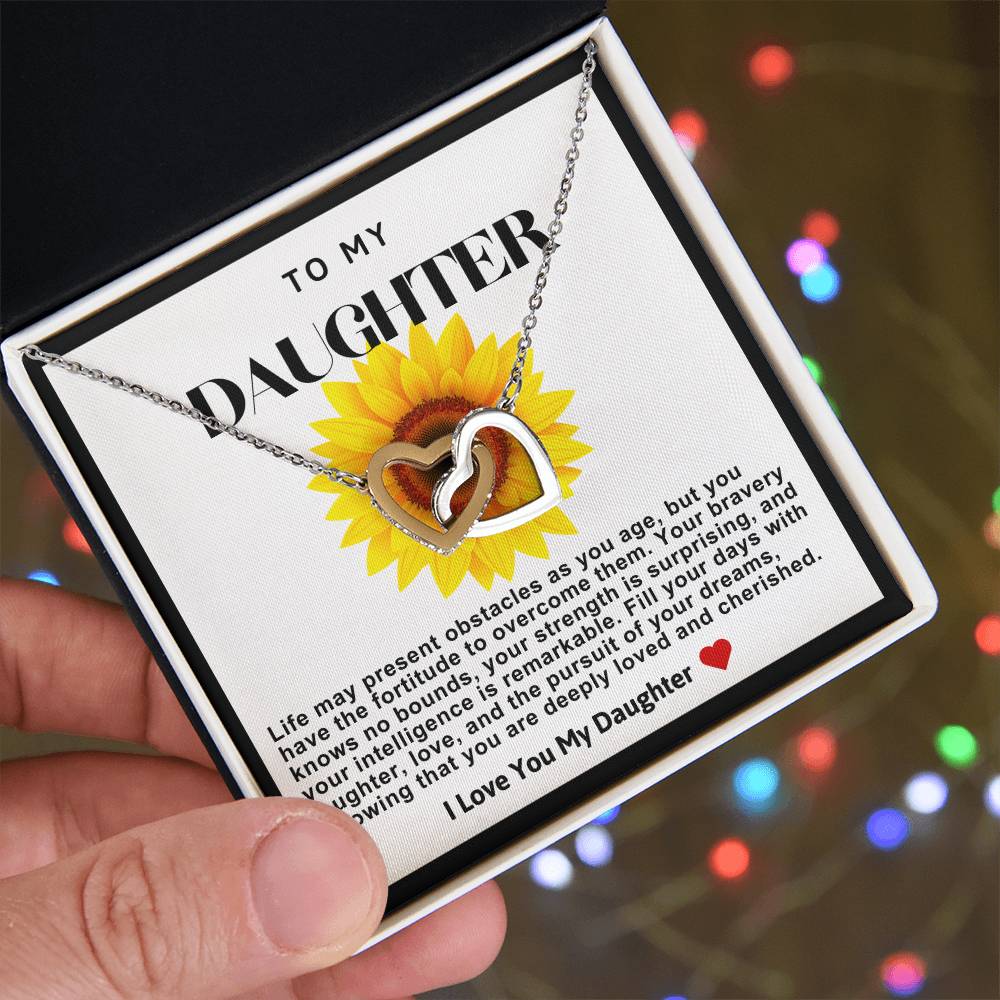 Daughter Double Heart Necklace- Sunflower
