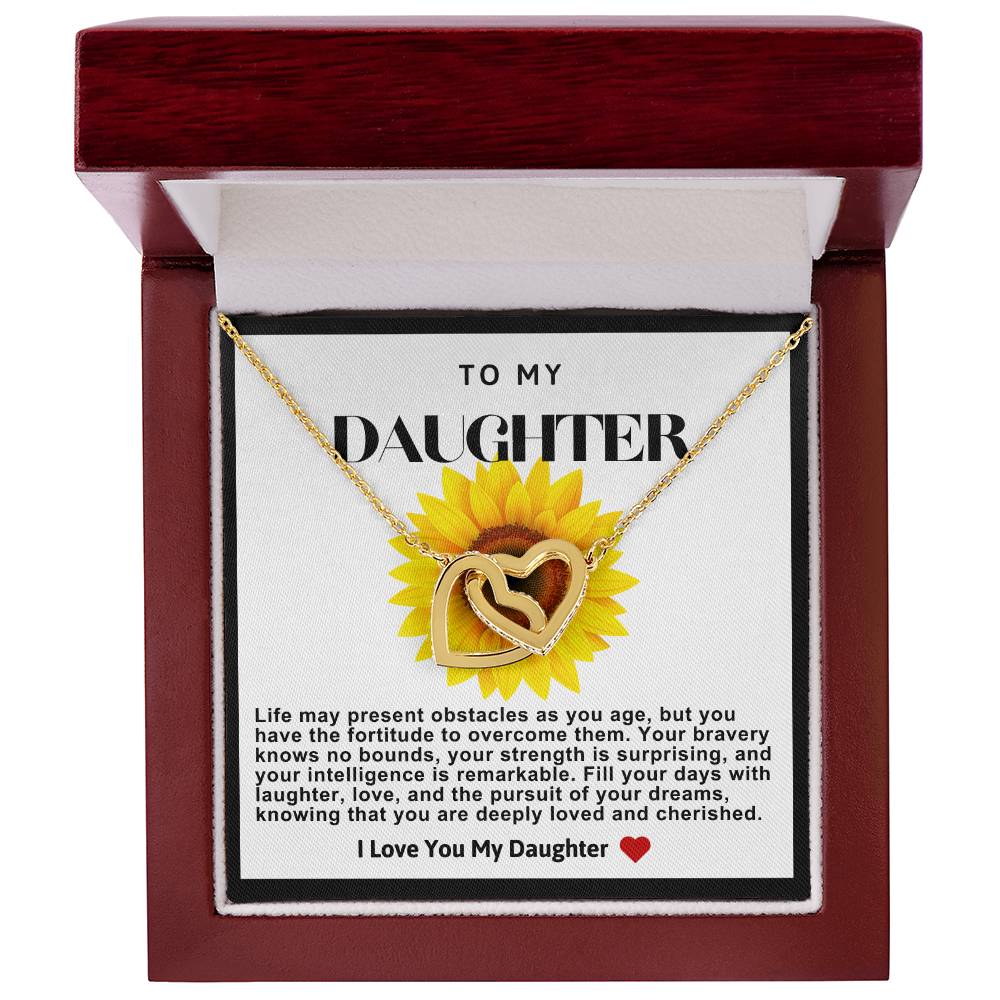 Daughter Double Heart Necklace- Sunflower