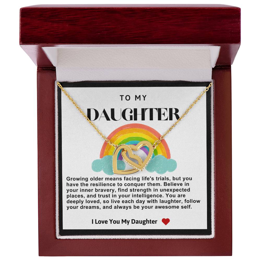 Daughter Double Heart Necklace- Rainbow
