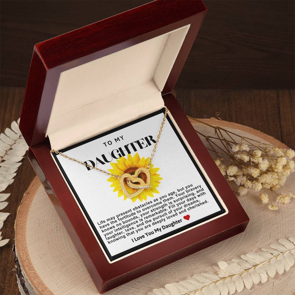 Daughter Double Heart Necklace- Sunflower