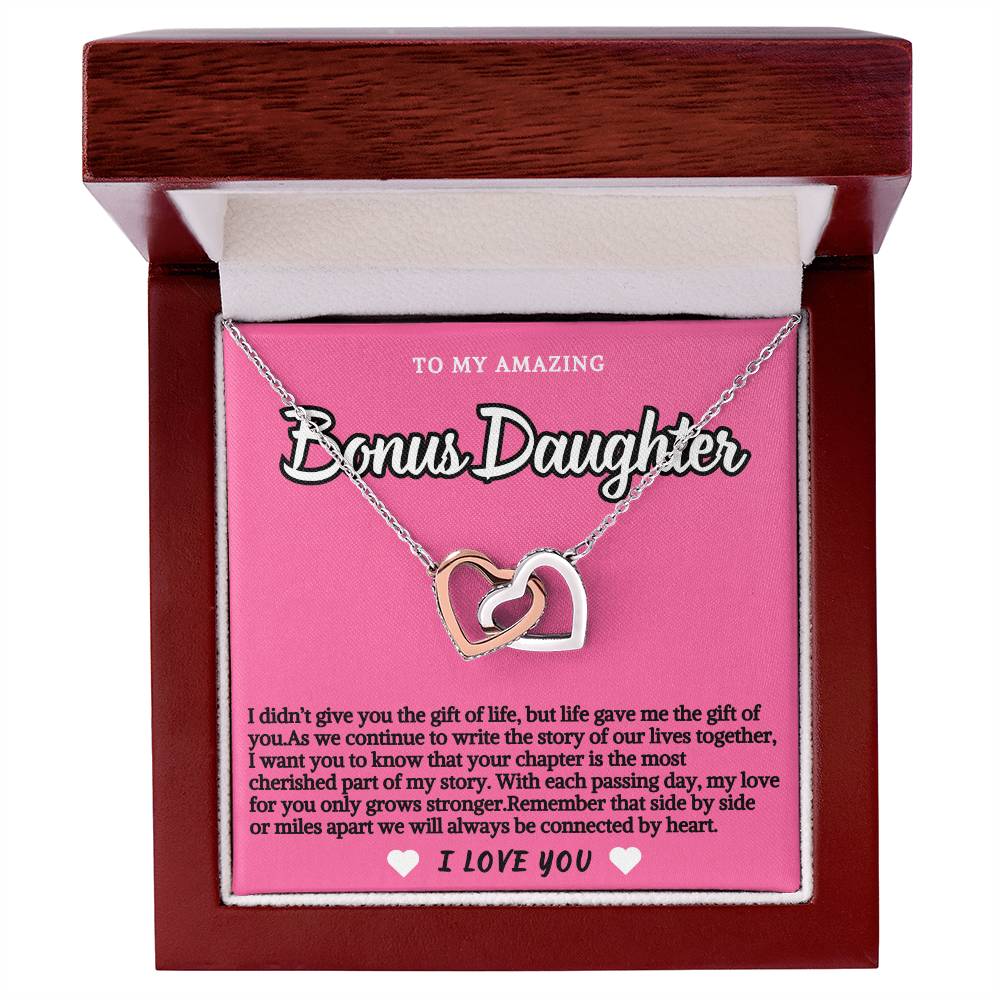 Bonus Daughter Pink Design Hearts Necklace