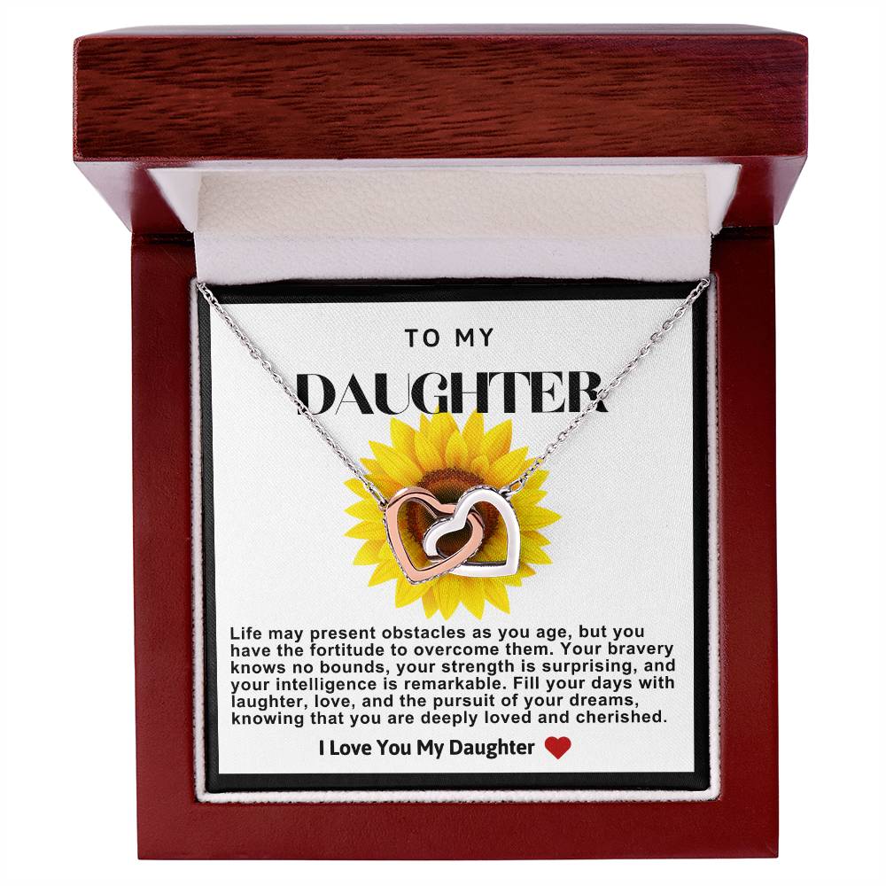 Daughter Double Heart Necklace- Sunflower