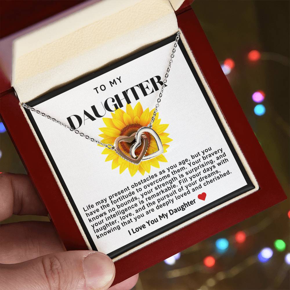 Daughter Double Heart Necklace- Sunflower