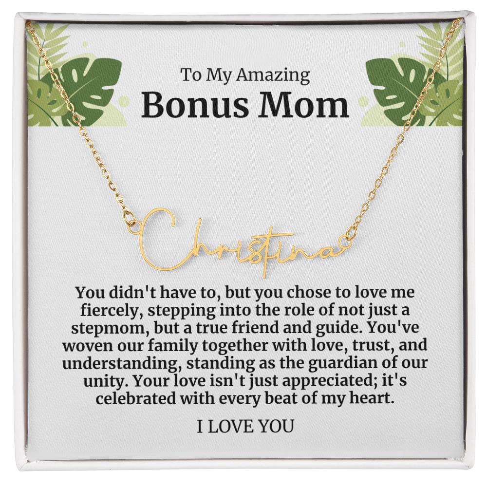 To My Amazing Bonus Mom Signature Necklace
