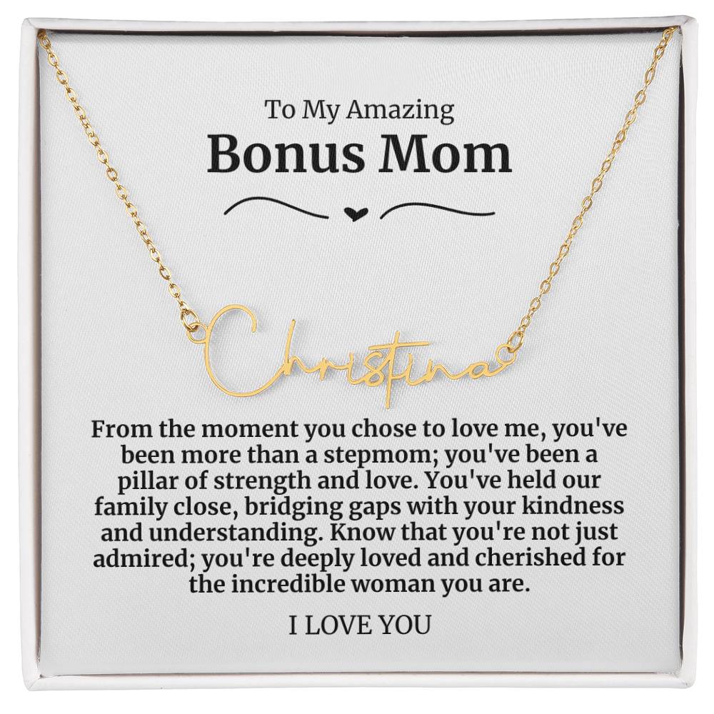 To My Amazing Bonus Mom Signature Necklace
