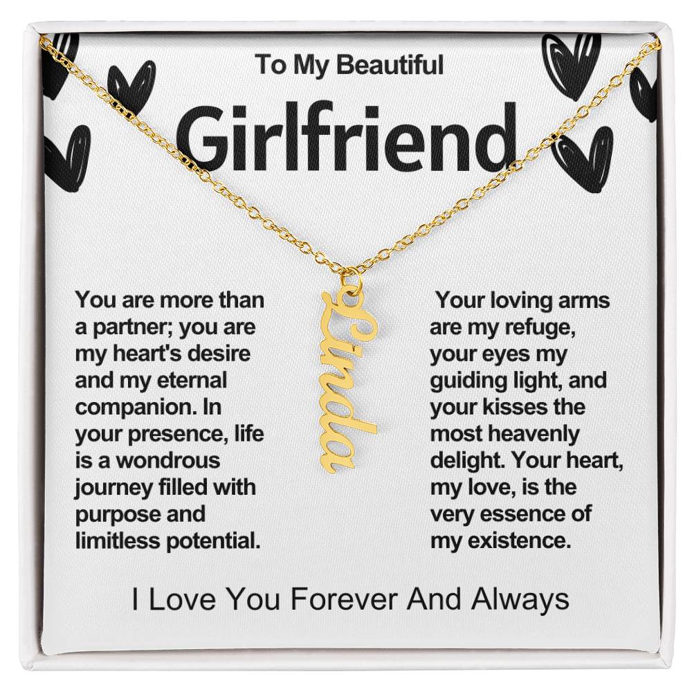 Girlfriend Vertical Personalized Valentine Name Necklace