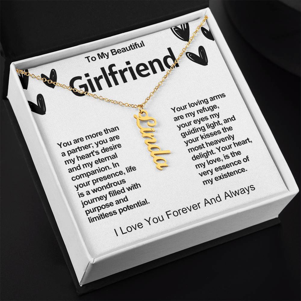Girlfriend Vertical Personalized Valentine Name Necklace