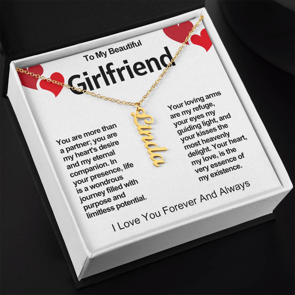 Girlfriend Vertical Personalized Valentine Name Necklace