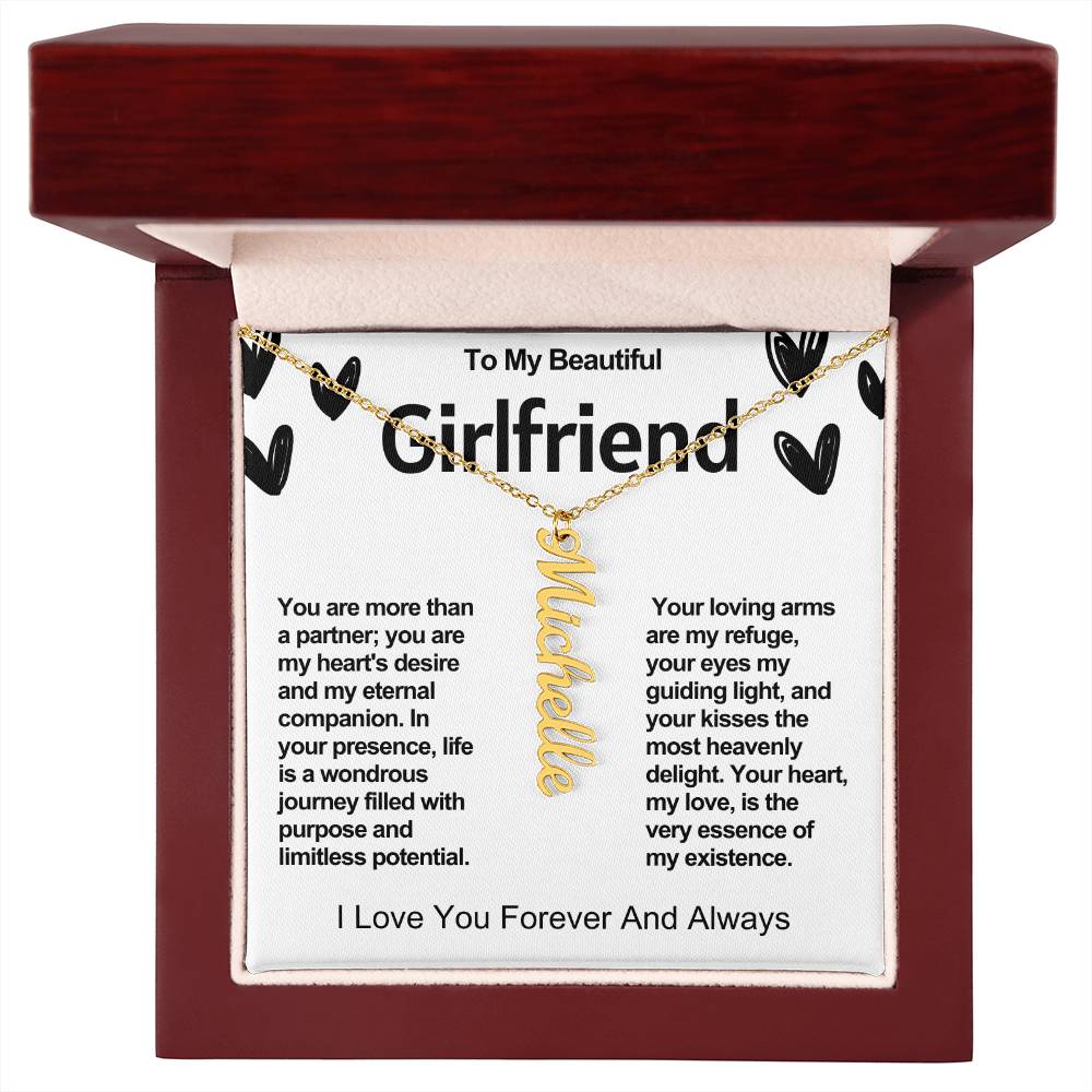 Girlfriend Vertical Personalized Valentine Name Necklace