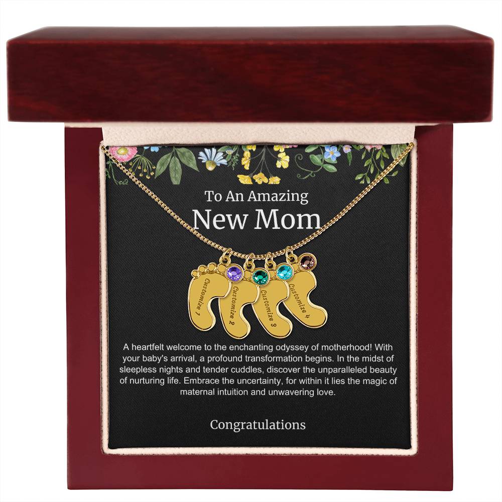 Personalized To An Amazing New Mom Baby Feet Birthstone Necklace