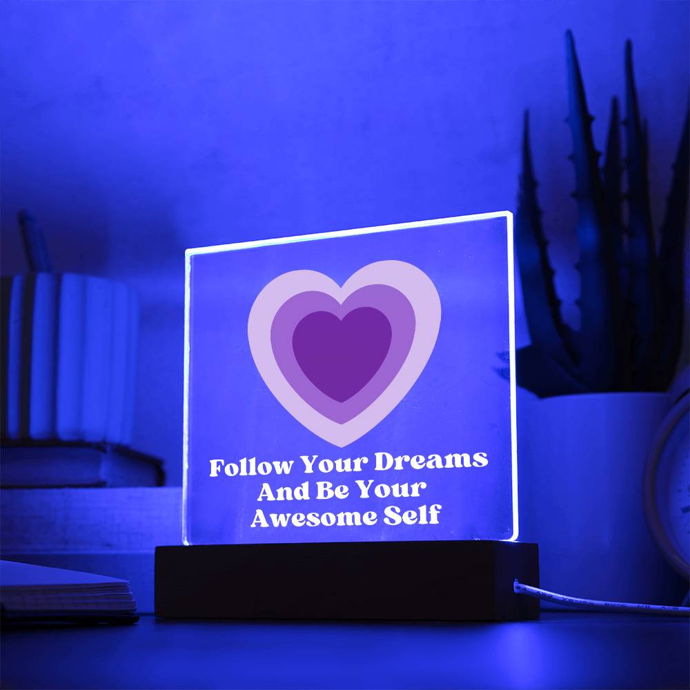 Square Night Light Plaque - Be Your Awesome Self Pink Heart