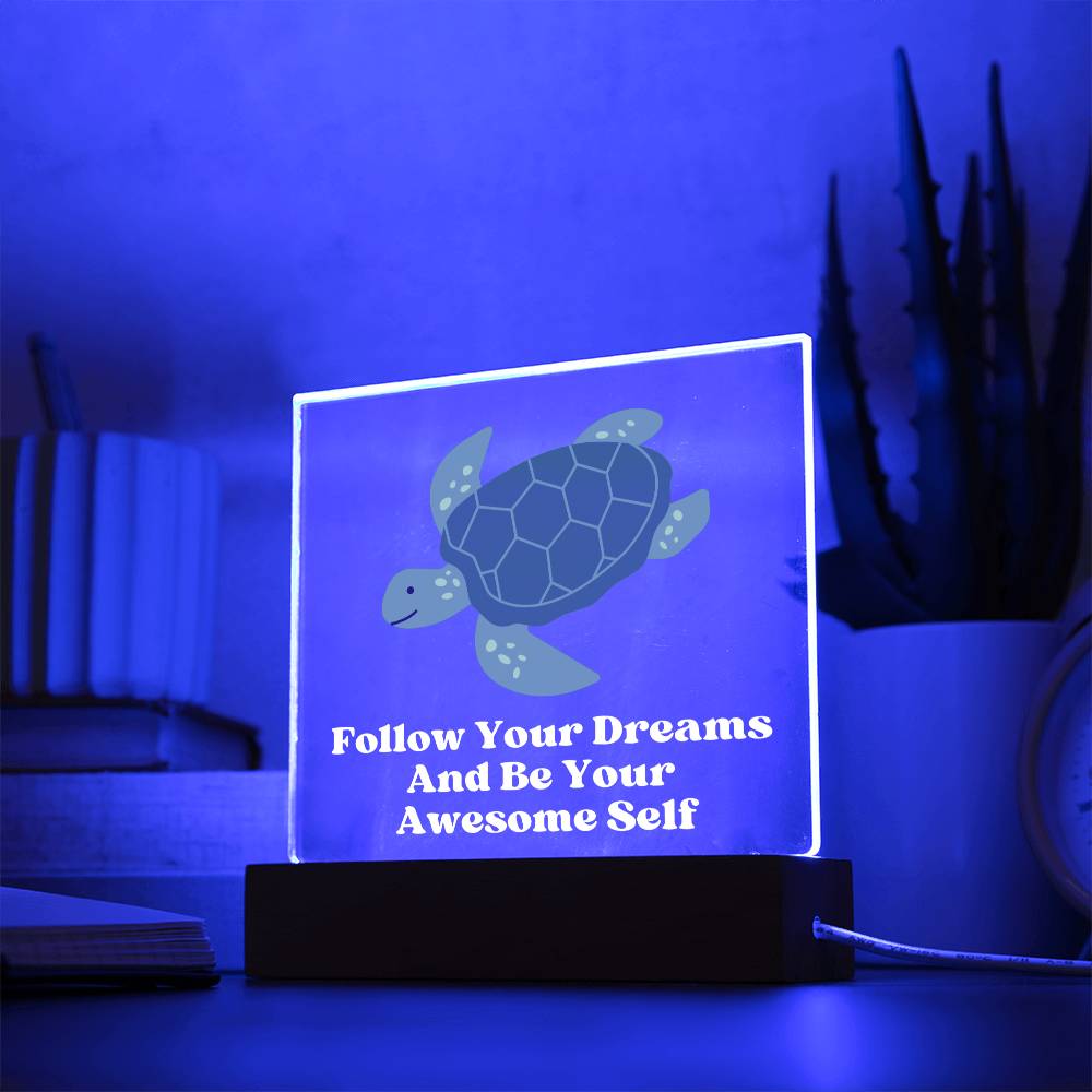 Square Night Light Plaque - Be Your Awesome Self Green Turtle