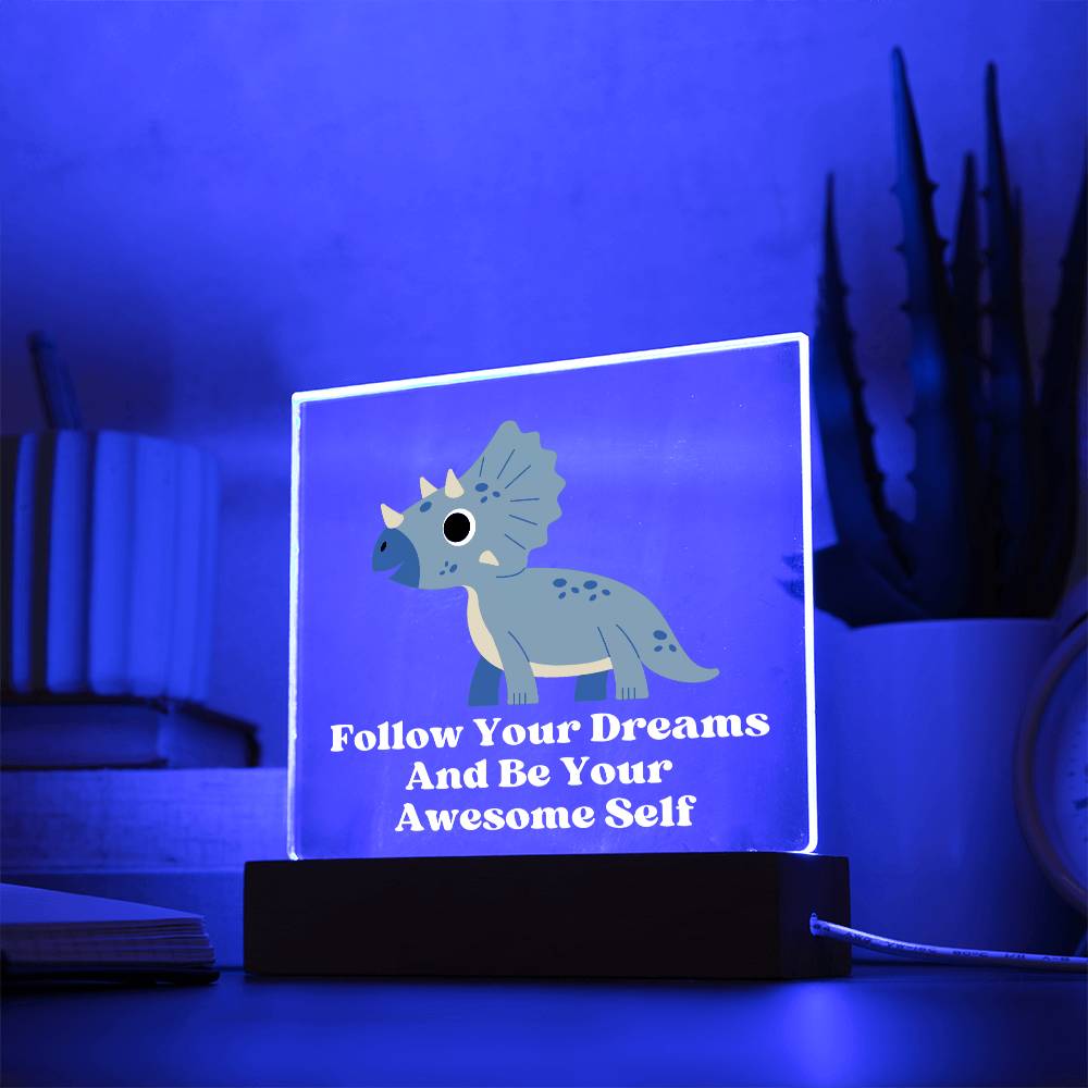 Square Night Light Plaque - Be Your Awesome Self Green Dinosaur