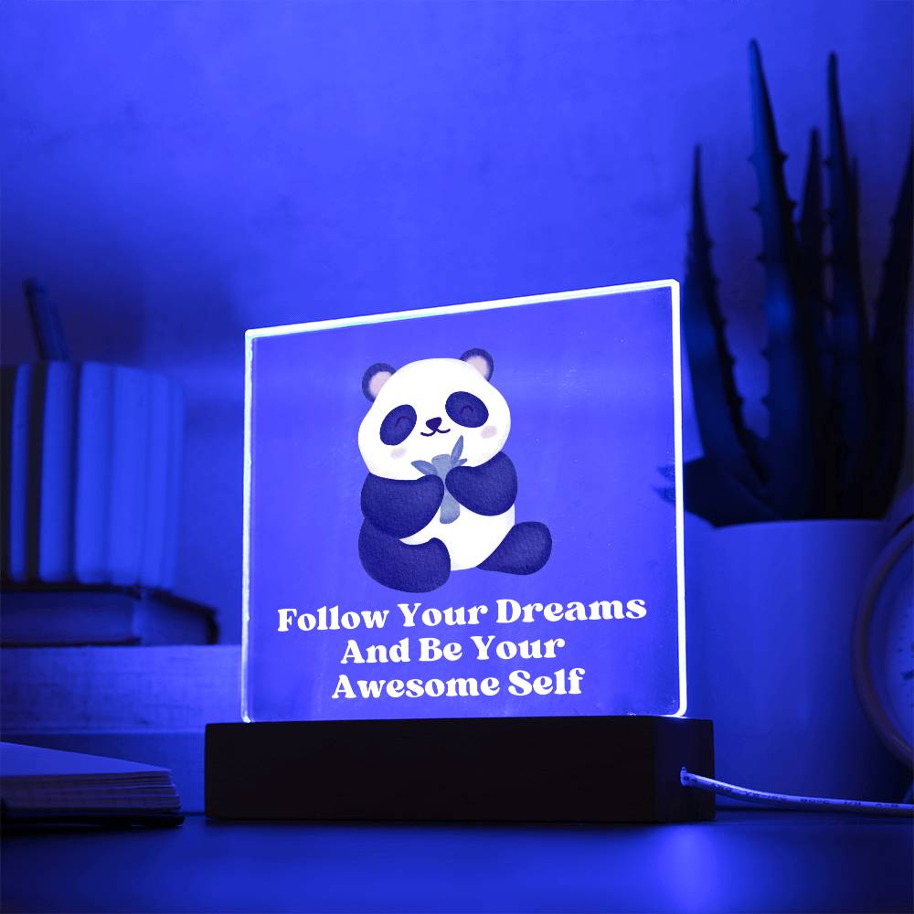 Square Night Light Plaque - Be Your Awesome Self Panda Bear
