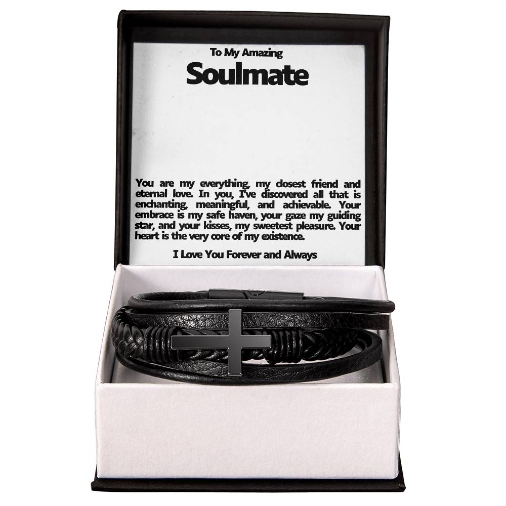 Soulmate Men's Cross Vegan Leather Bracelet