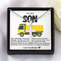 Son Yellow Dump Truck Stainless Steel Cross Necklace