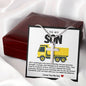 Son Yellow Dump Truck Stainless Steel Cross Necklace
