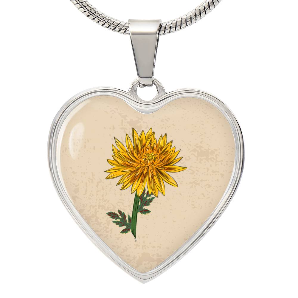 Chrysanthemum November Birth Flower Heart Luxury Necklace