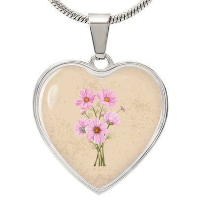 Cosmos October Birth Flower Heart Luxury Necklace