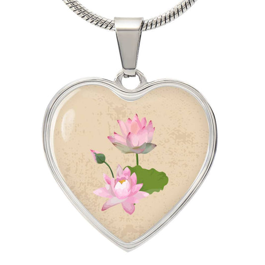 Water Lily July Birth Flower Heart Luxury Necklace