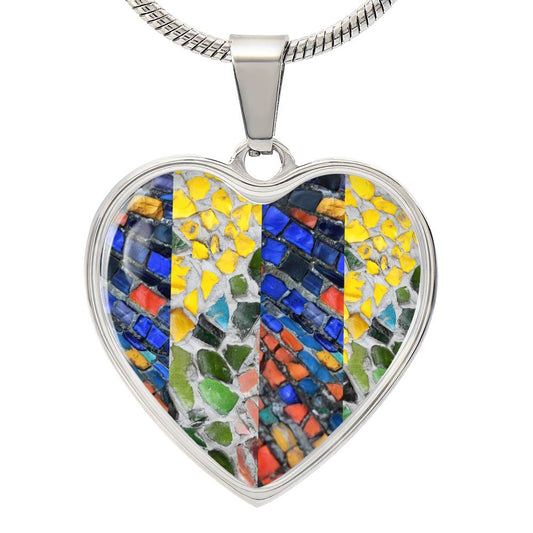 Yellow & Blue Mosaic Heart Luxury Necklace