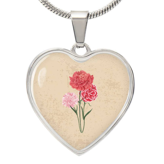 Carnation January Birth Flower Heart Luxury Necklace