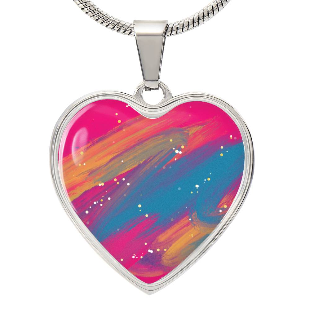 Dreamy Pink And Blue Glitter Luxury Heart Necklace