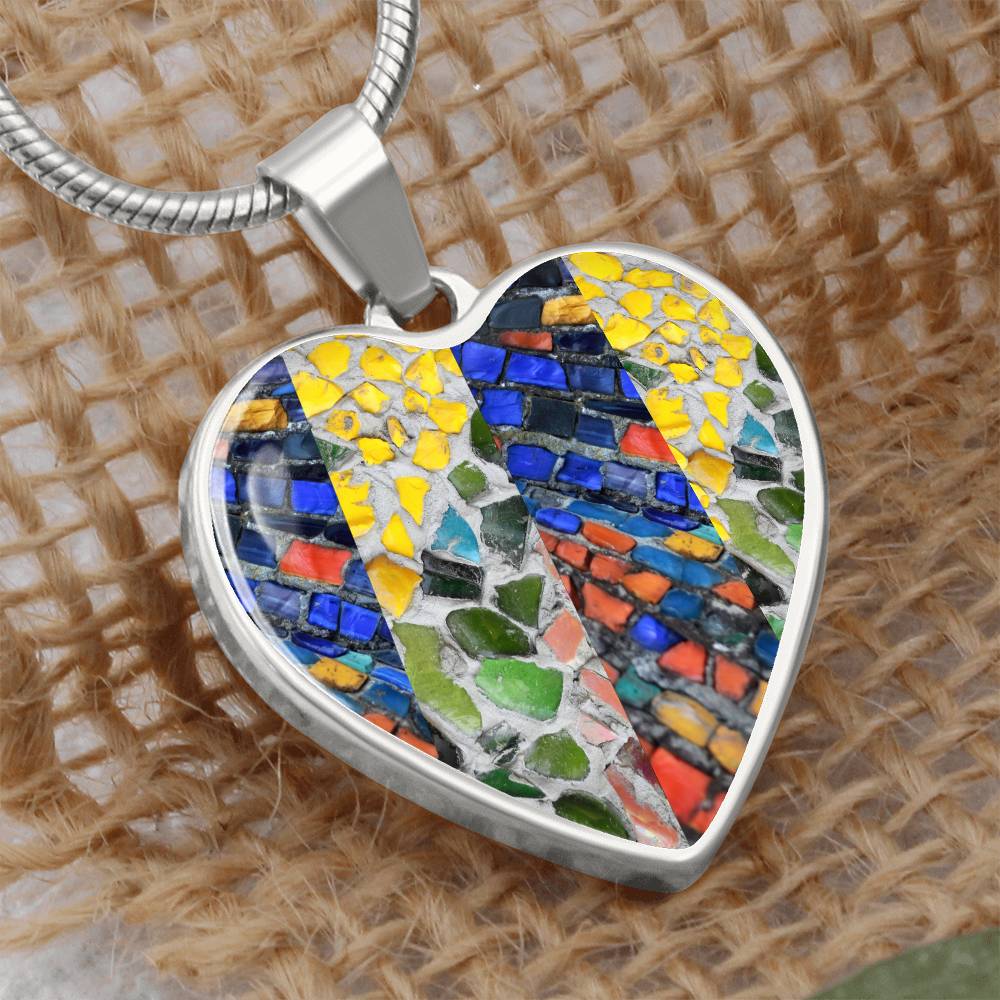 Yellow & Blue Mosaic Heart Luxury Necklace