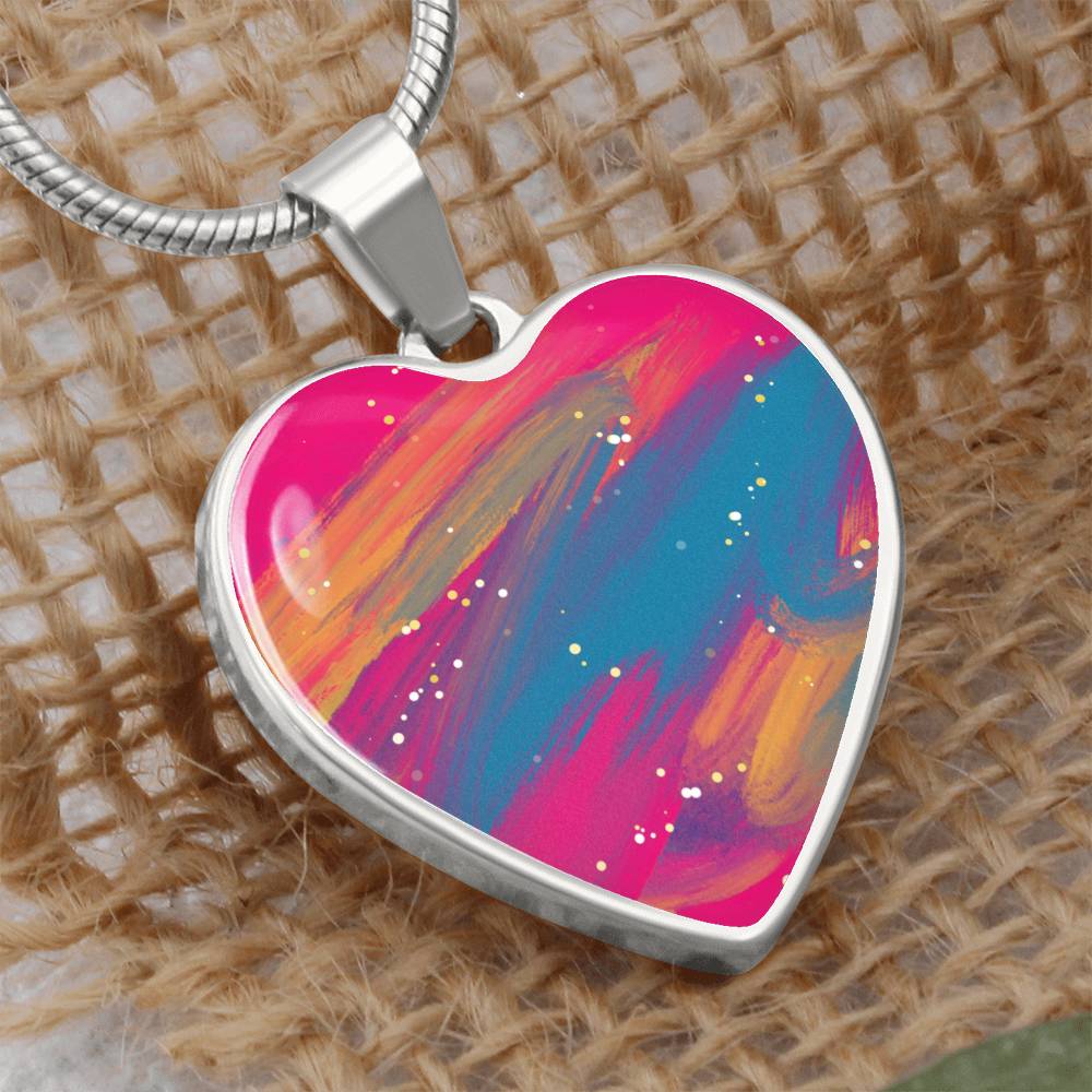 Dreamy Pink And Blue Glitter Luxury Heart Necklace