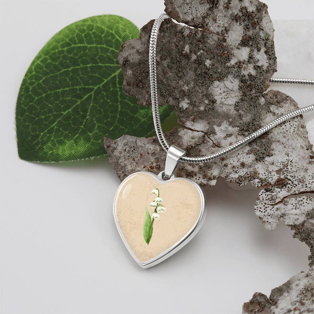 Lily Of The Valley May Birth Flower Heart Luxury Necklace