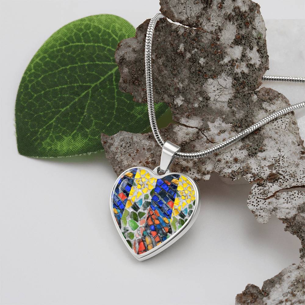 Yellow & Blue Mosaic Heart Luxury Necklace