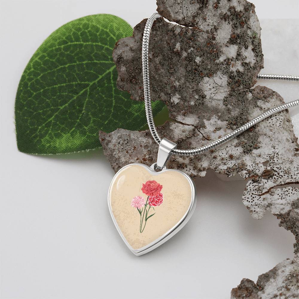 Carnation January Birth Flower Heart Luxury Necklace