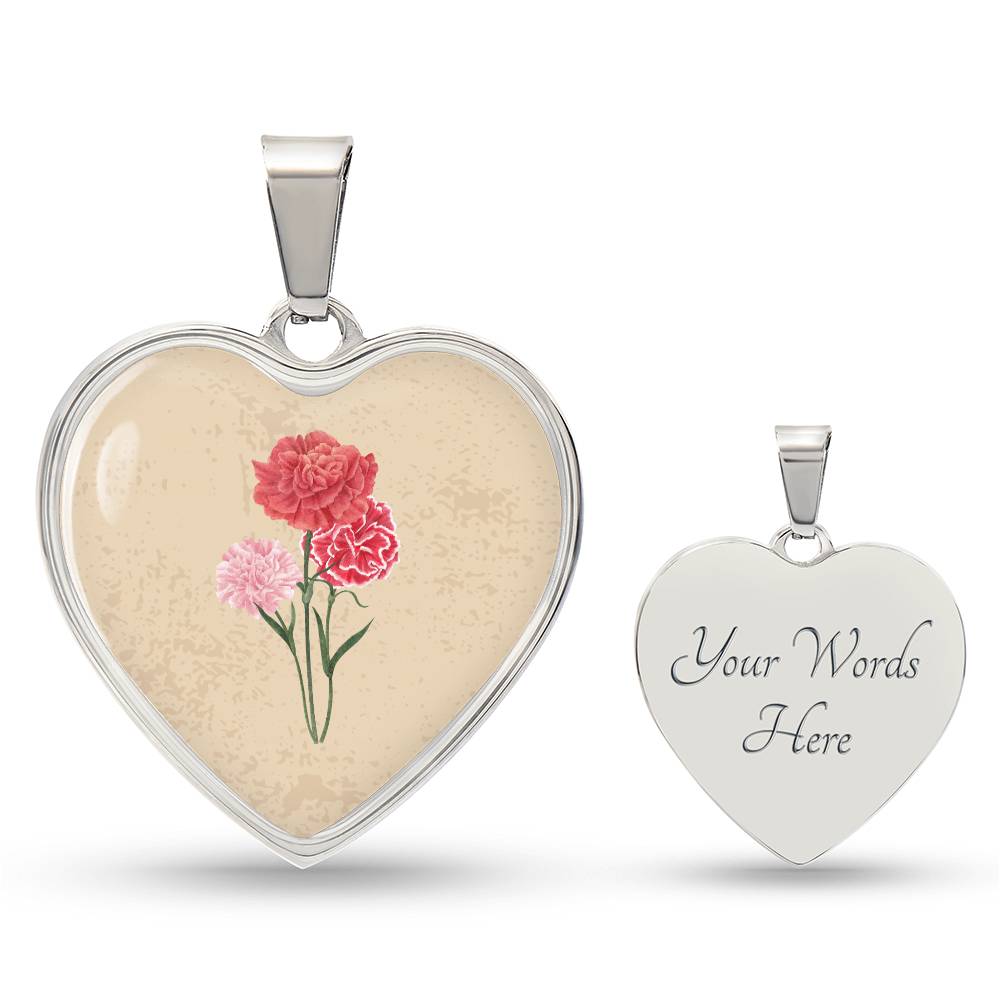 Carnation January Birth Flower Heart Luxury Necklace