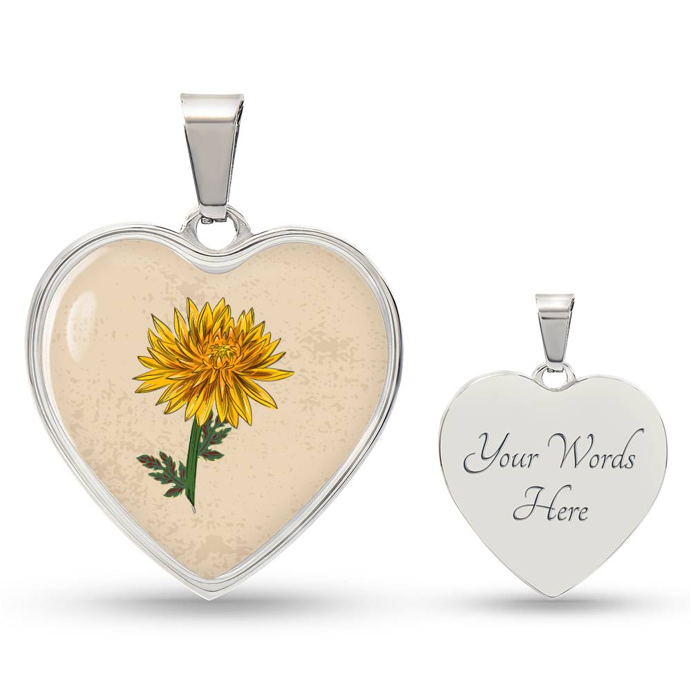 Chrysanthemum November Birth Flower Heart Luxury Necklace