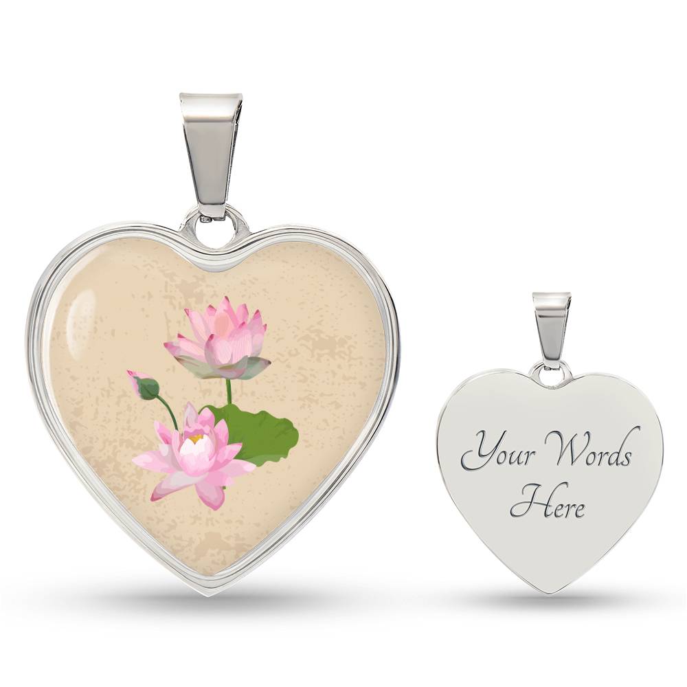 Water Lily July Birth Flower Heart Luxury Necklace