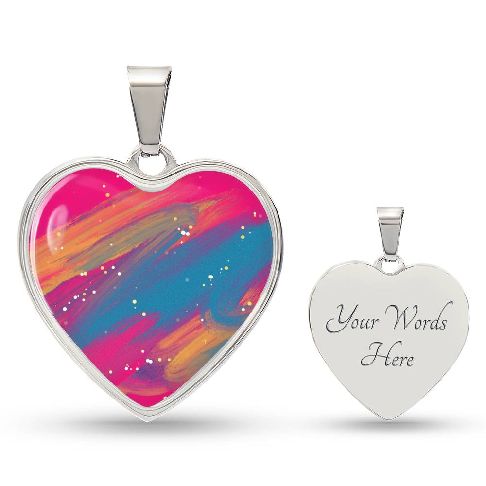 Dreamy Pink And Blue Glitter Luxury Heart Necklace