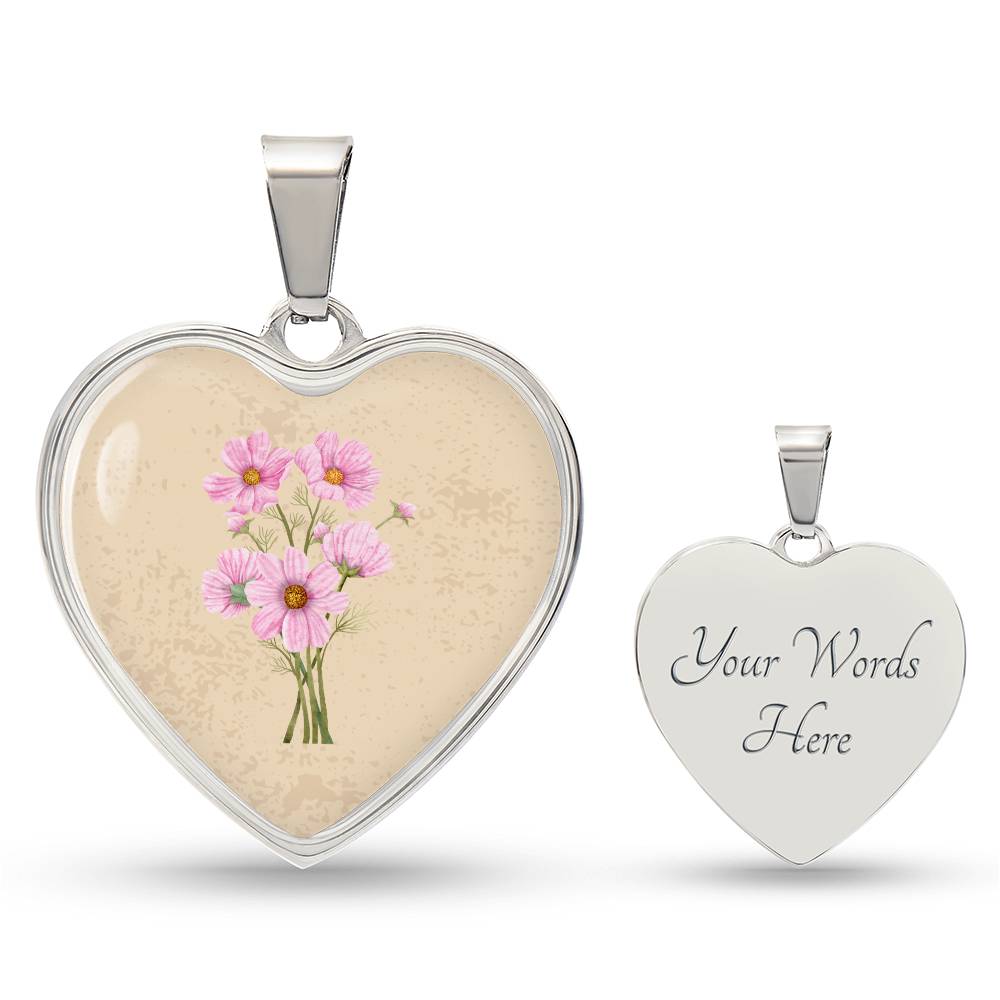 Cosmos October Birth Flower Heart Luxury Necklace