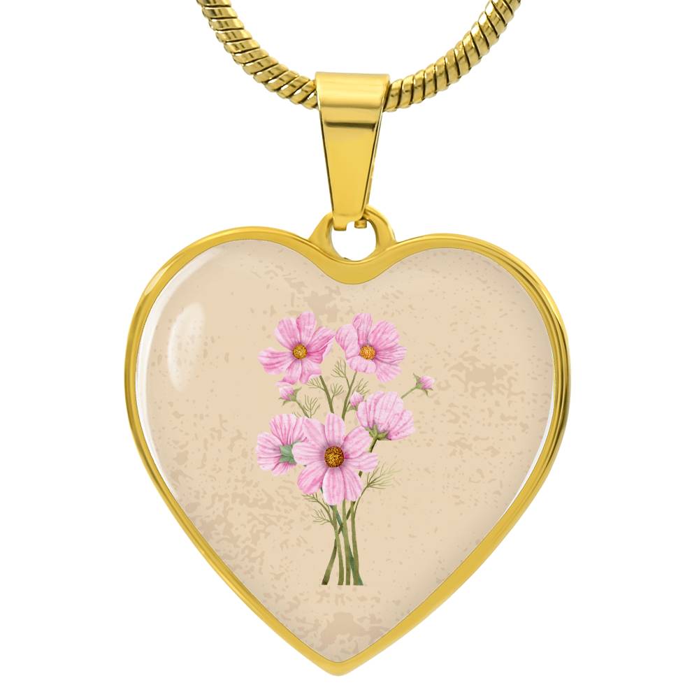 Cosmos October Birth Flower Heart Luxury Necklace