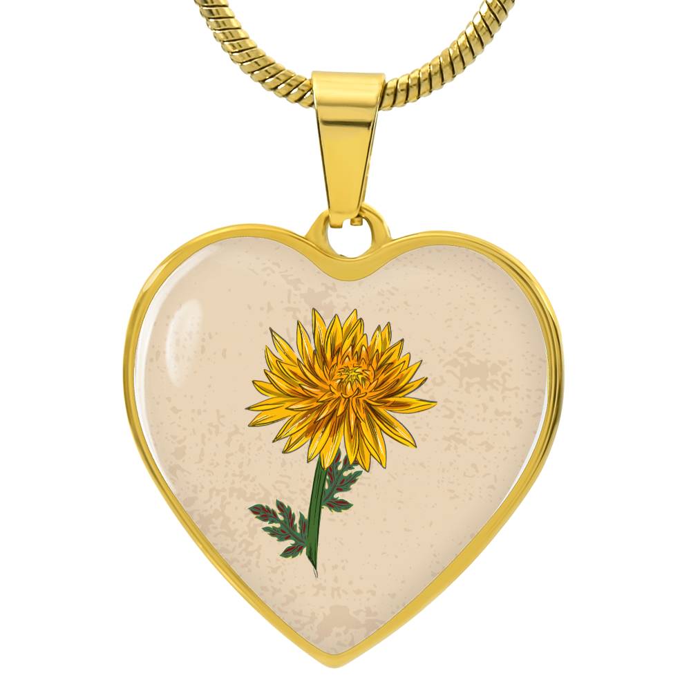 Chrysanthemum November Birth Flower Heart Luxury Necklace