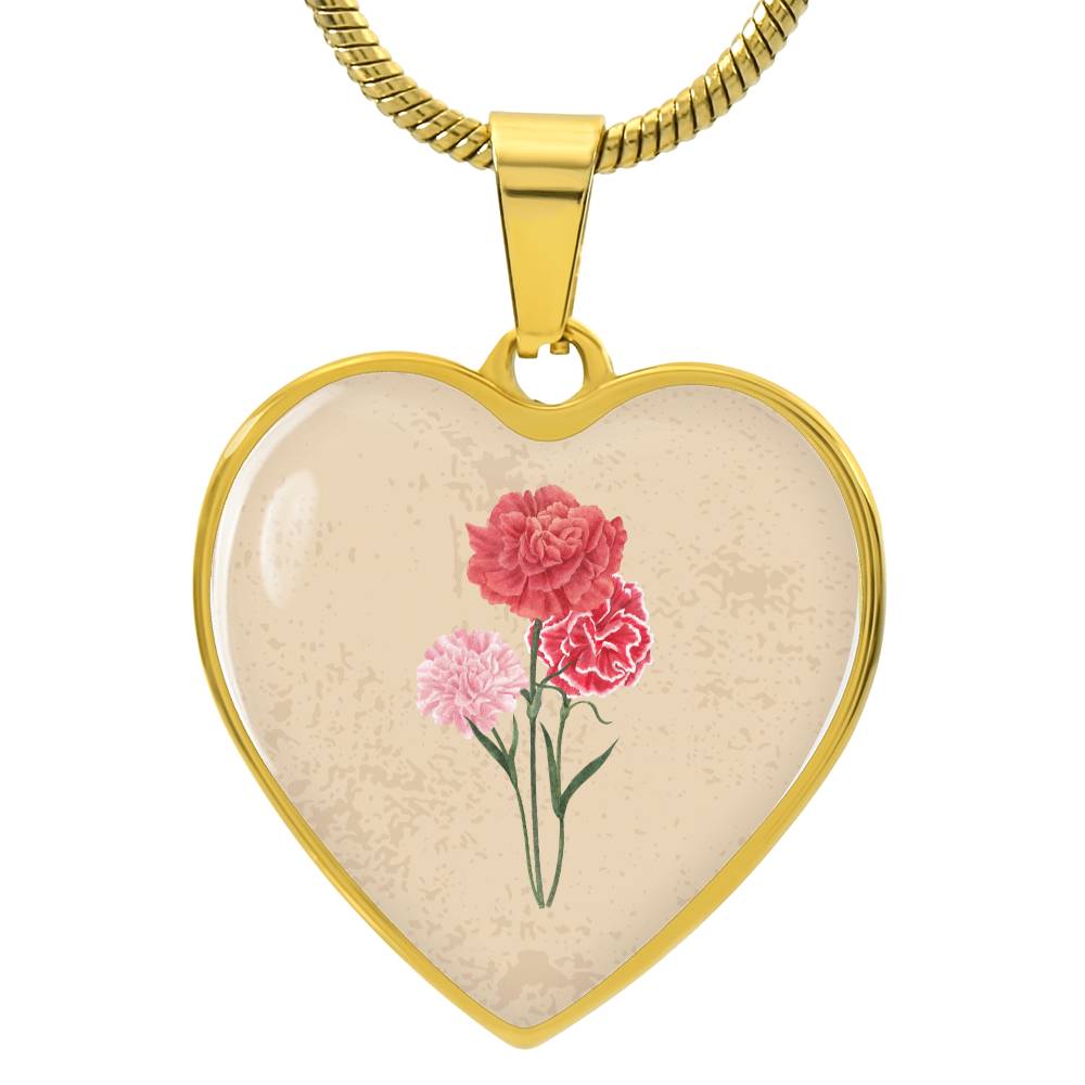 Carnation January Birth Flower Heart Luxury Necklace