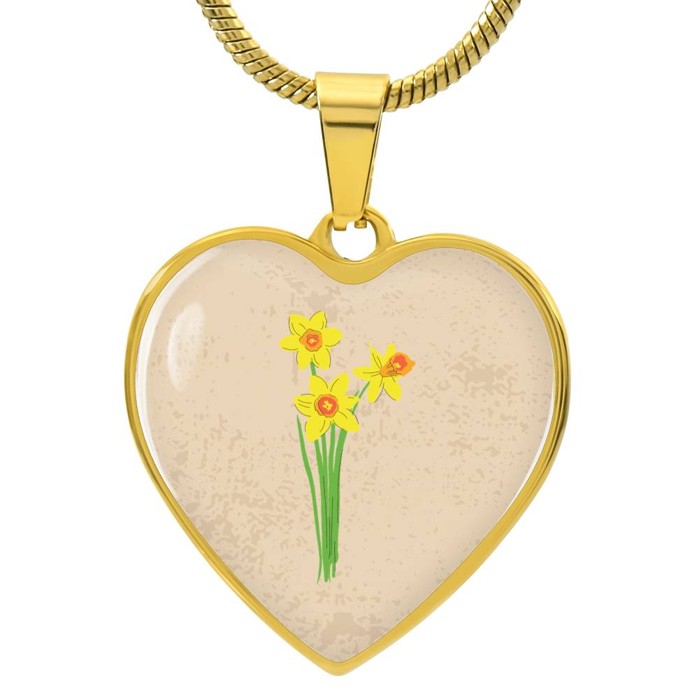 Daffodil March Birth Flower Heart Luxury Necklace