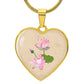 Water Lily July Birth Flower Heart Luxury Necklace