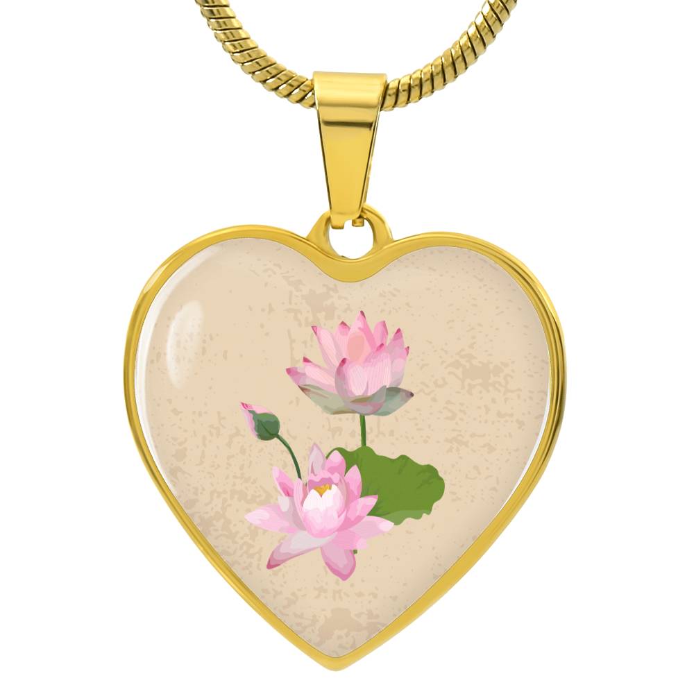 Water Lily July Birth Flower Heart Luxury Necklace