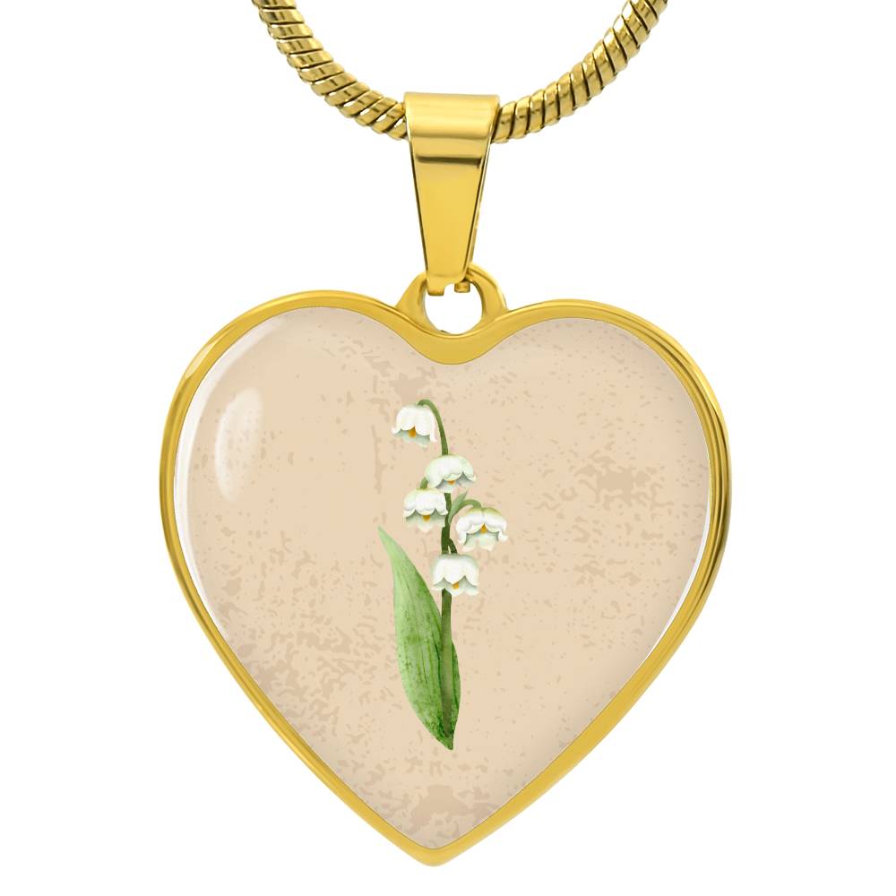 Lily Of The Valley May Birth Flower Heart Luxury Necklace